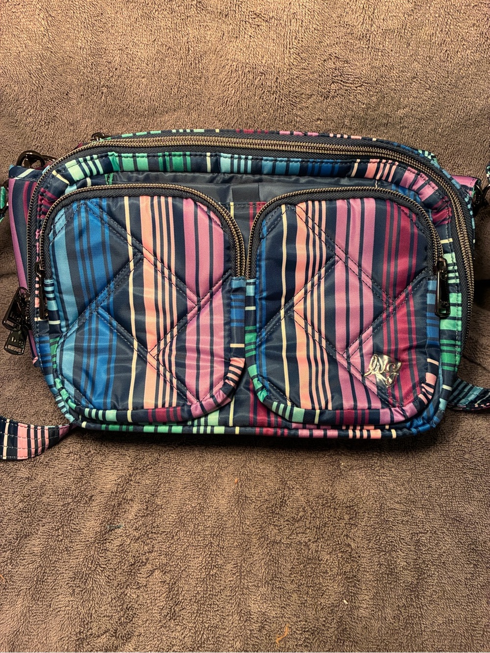 Lug Multicolor Striped Quilted Crossbody Bag - Blue Pink Green